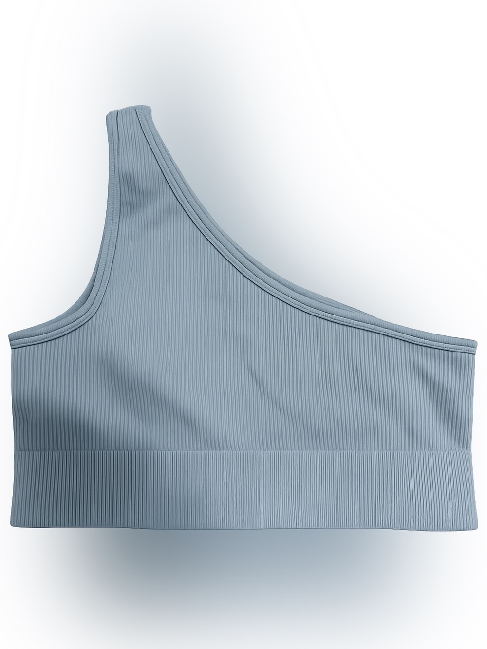 Blue Ribbed One-Shoulder sports bra
